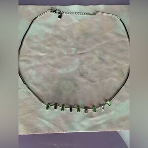 Green Gem and Silver Tone Choker Necklace